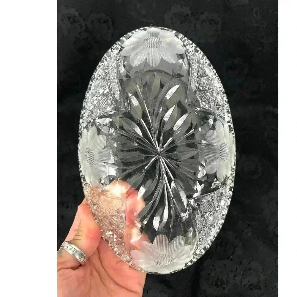 ABP Style Oblong Clear Cut Crystal Dish with‎ Sawtooth Rim American Brilliant